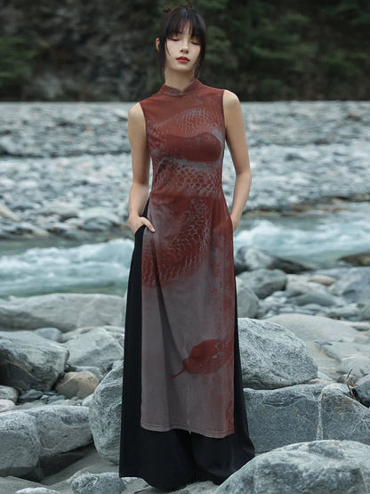 New Chinese Style Summer Slit See-Through Mesh Dress