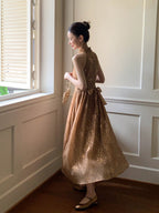Golden Bloom Halter Dress