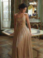 Champagne Lace Bow Evening Dress
