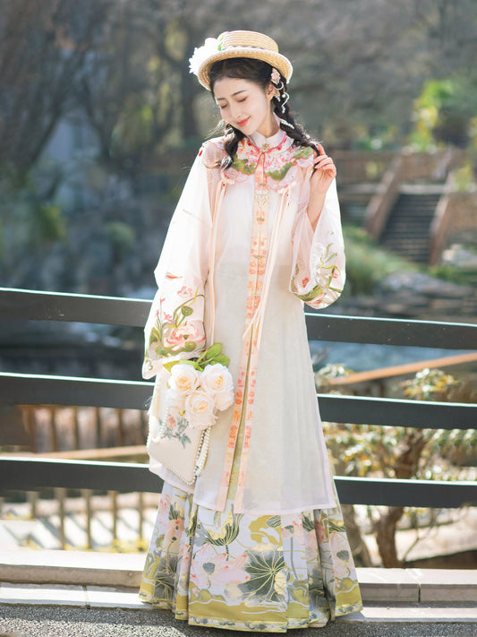 Lotus Pond Evening 荷塘晚 - Robe & Mamianqun Ming Dynasty Hanfu Set
