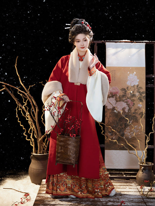 Festiva - Fur Coat & Mamianqun Ming Dynasty Hanfu Set