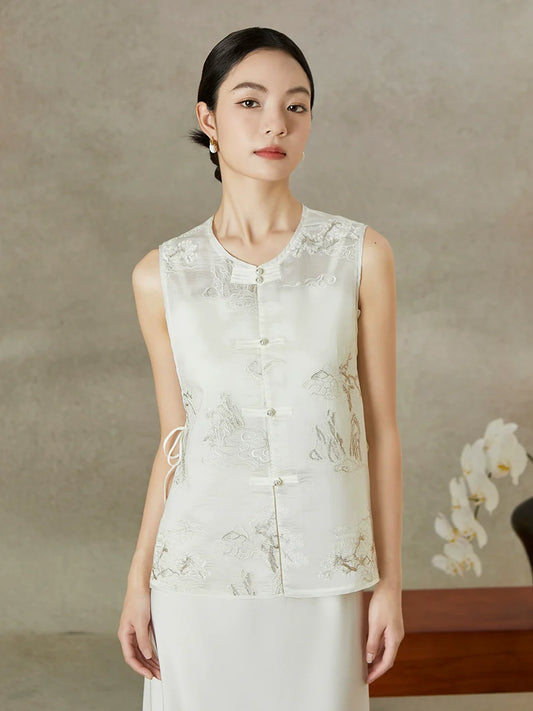 Snow Mist - New Chinese Style Embroidered Women Vest