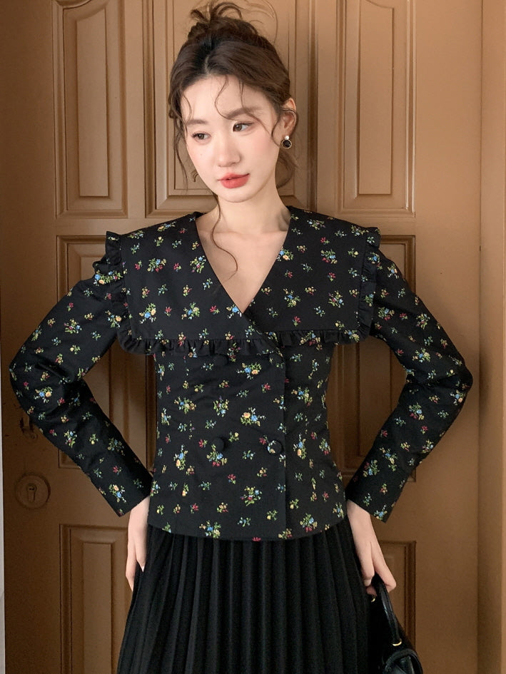 Black Vintage Floral Blouse