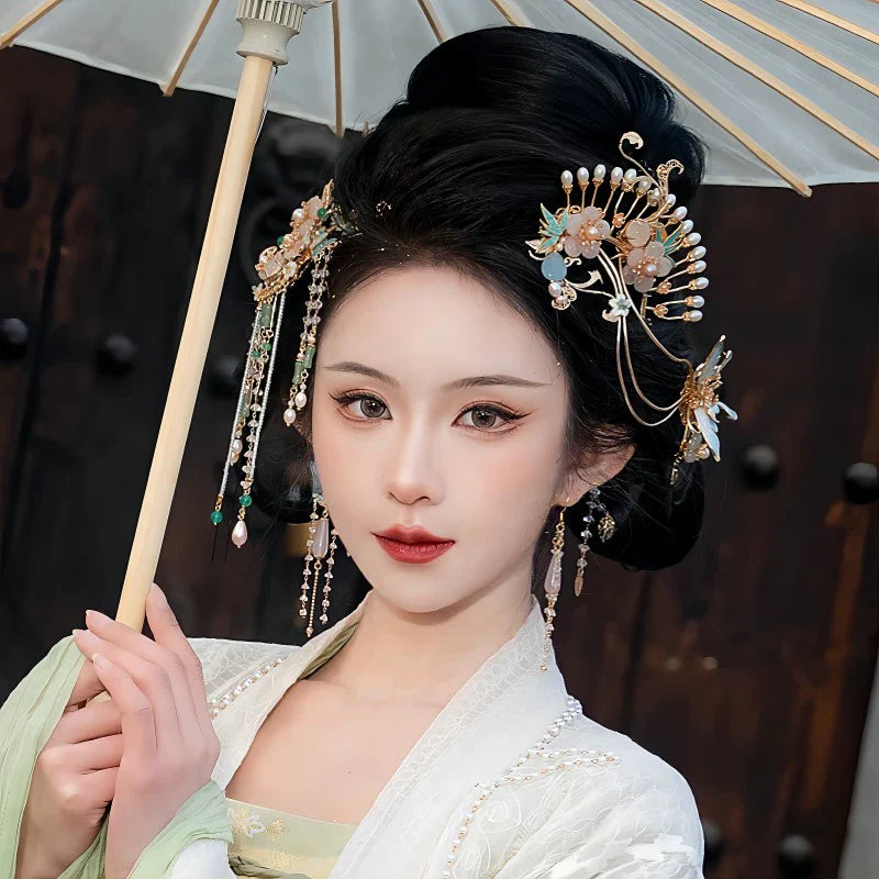 Hanfu Hair Accessories Set: Smoke and Rain Flowers