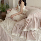 Pink Butterfly Lace Ruffle Bedding Set