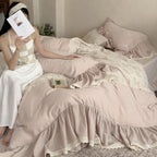 Pink Butterfly Lace Ruffle Bedding Set