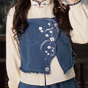 Cat Thread 猫线 - New Chinese Style Daily College Denim Skirt Set