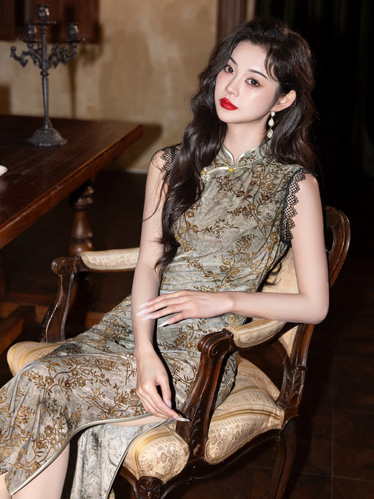 Quaint Incense 古雅凝香 - Sleeveless Grey Midi Cheongsam
