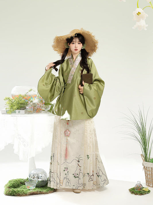 Hundred Herbs 百草 - Cross Collar Top & Mamianqun Ming Dynasty Hanfu Set