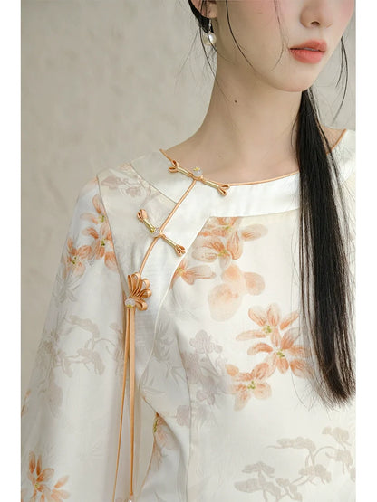 Orange Blossoms - New Chinese Style Cheongsam Dress (Preorder)