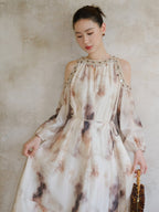 Elegant Cold-Shoulder Tie-Dye Dress
