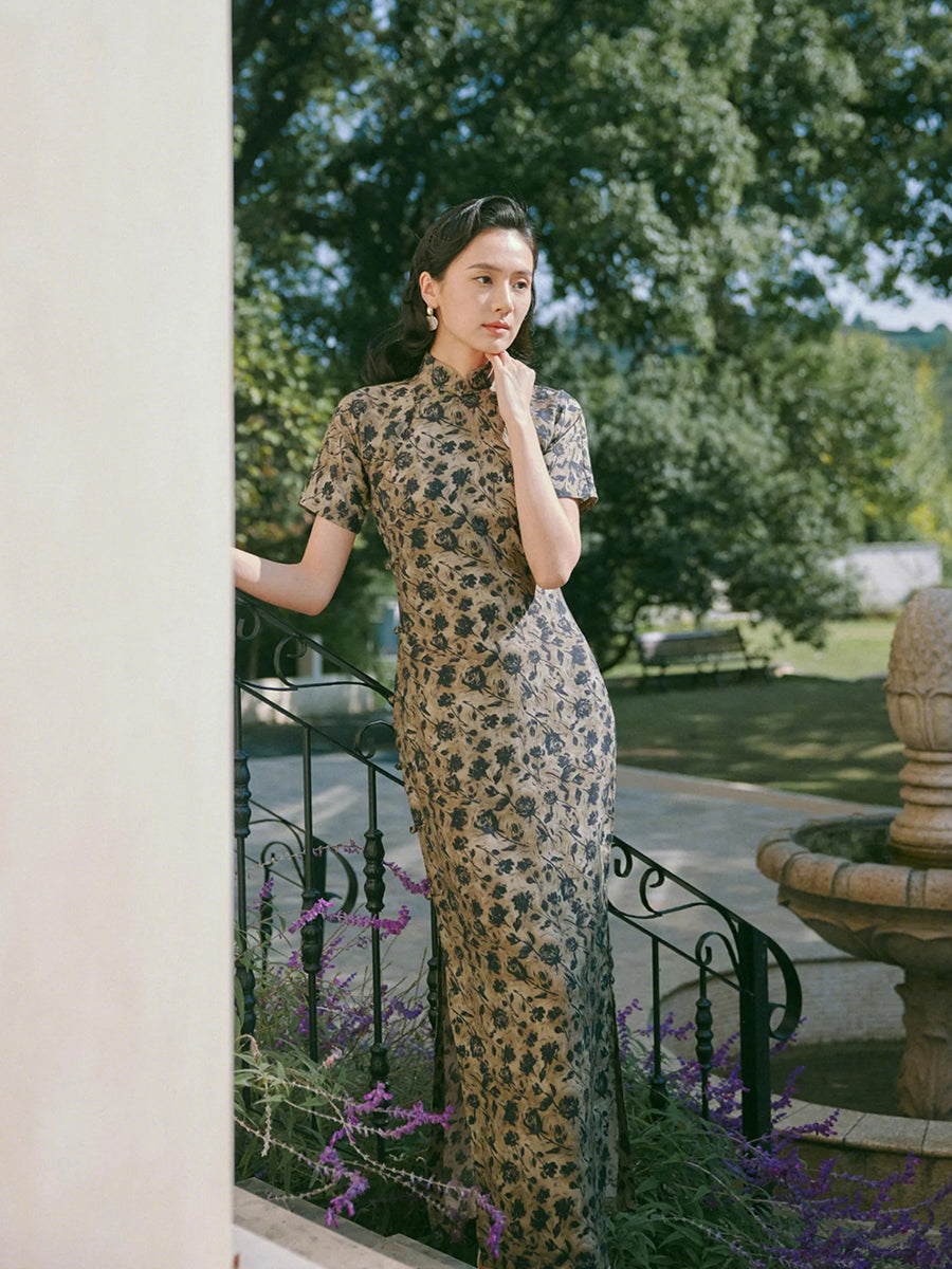 Rosedale 玫瑰 - Cotton Short Sleeves Long Retro Cheongsam (Preorder)