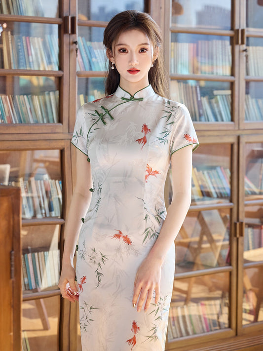 Happy Koi - Short Sleeve Retro Midi Cheongsam