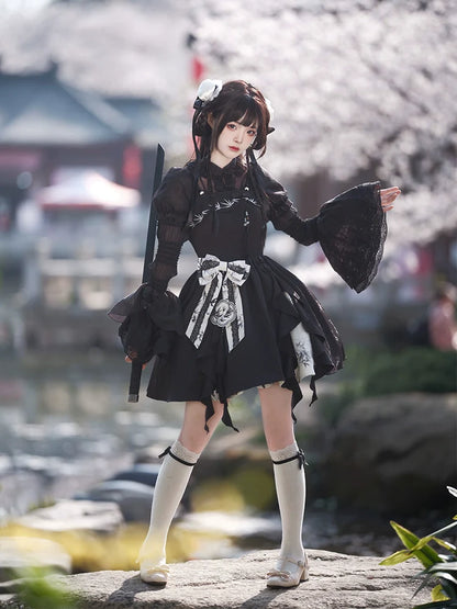 Qi Lolita Cheongsam Inspired Puff Sleeve, Sleeping Bamboo 竹隐花眠