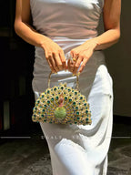 Rhinestone Embellished Peacock Evening Clutch Bag