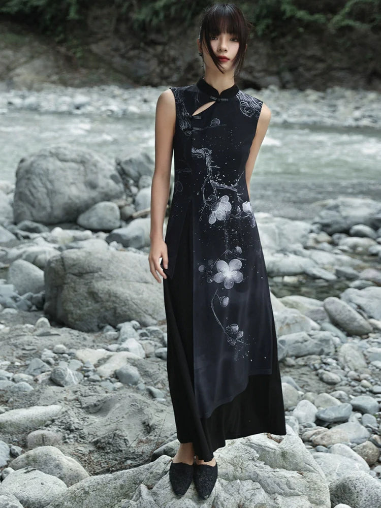 New Chinese Style Stand-Up Collar Cheongsam Dress