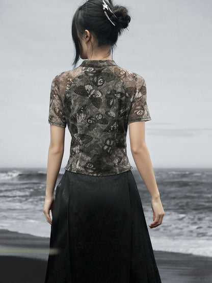 New Chinese Style Printed Butterfly Top
