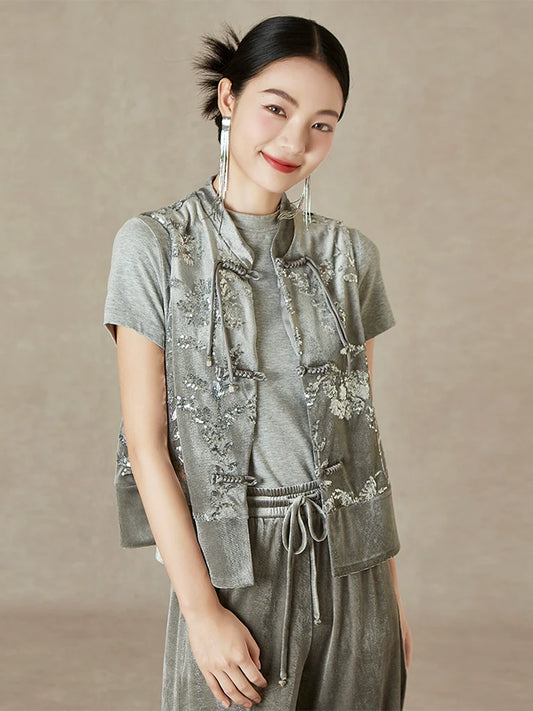 Velvet Blooms - New Chinese Style Sequin Embroidery Women Vest