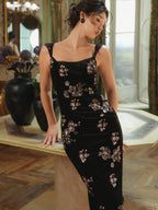 Black Velvet Sequin Floral Dress