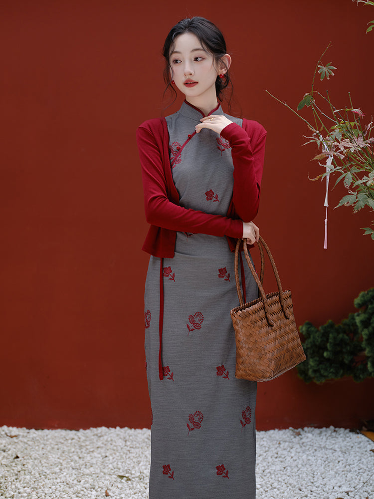 Silver Ragwort - Sleeveless Long Retro Hong Kong Style Cheongsam