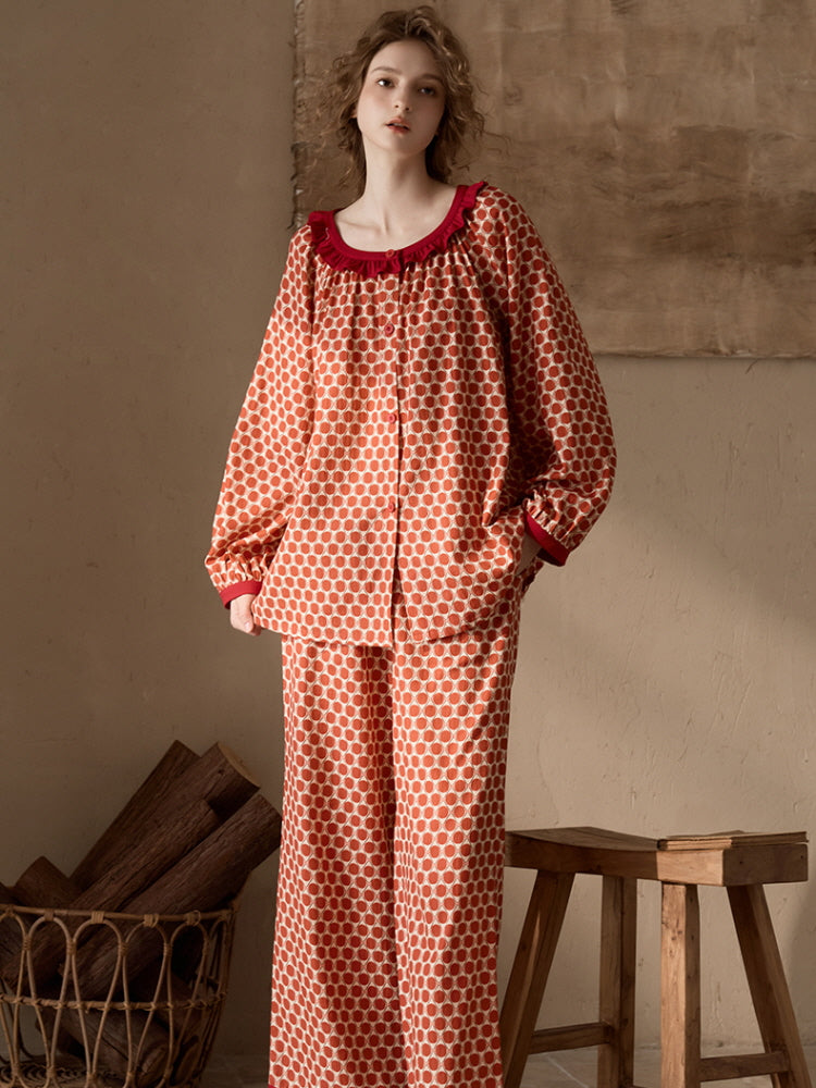 Vintage Geometric Ruffle Pajama Set