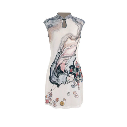 New Chinese Style Stand-Up Collar Short Dress - Chang'E