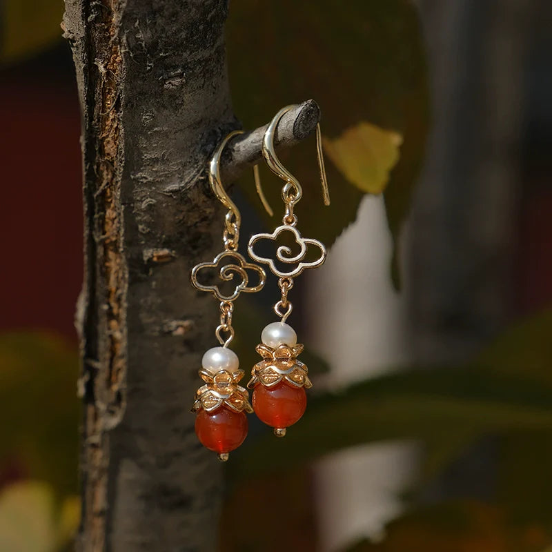 Red Clouds Chinese Style Earrings