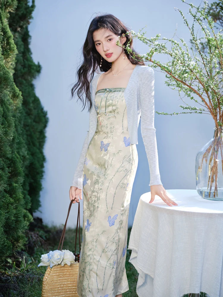 Mist Butterflies - New Chinese Style Floral Sundress