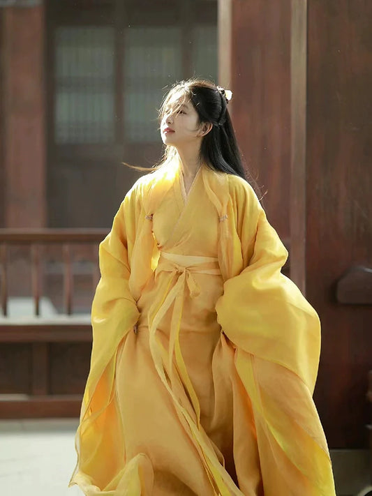 WJNS Dynasties Hanfu - Cross Collar Jiaoling Ruqun in Ginger