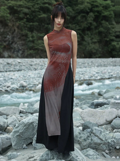 New Chinese Style Summer Slit See-Through Mesh Dress
