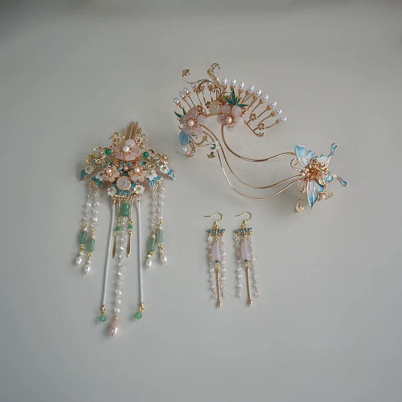 Hanfu Hair Accessories Set: Smoke and Rain Flowers