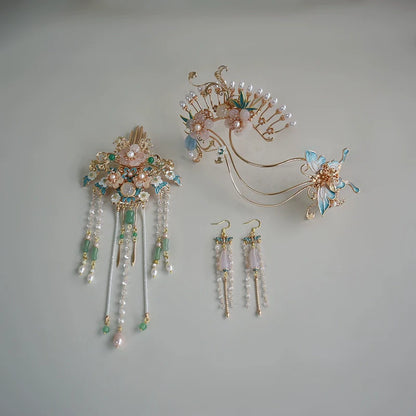 Hanfu Hair Accessories Set: Smoke and Rain Flowers