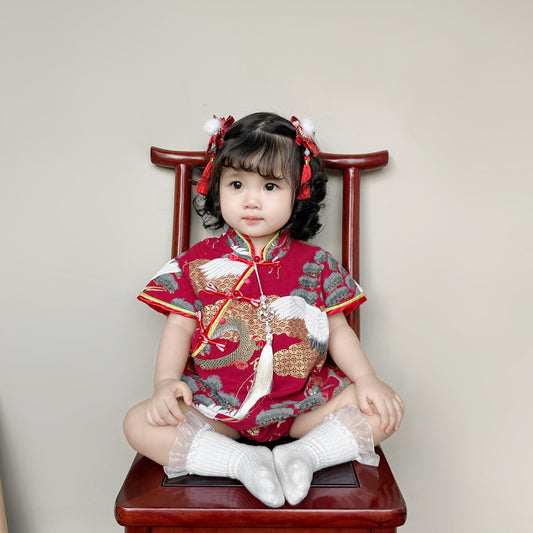 Oriental Crane - Cheongsam Style Baby Onesies for Girls