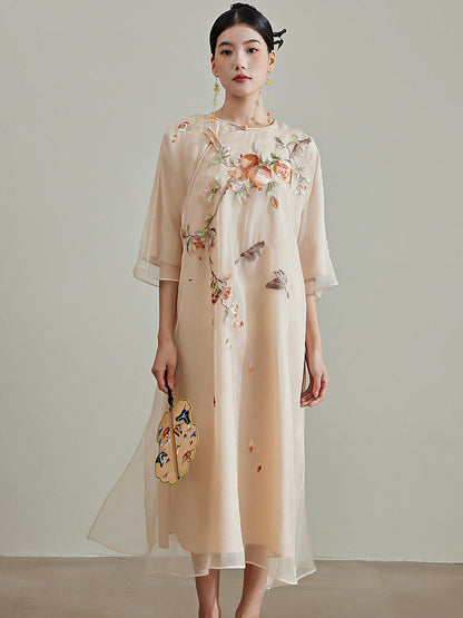 Pomegranate - 100% Silk Loose Cheongsam Dress
