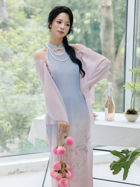 Summer Mountain Peach 初夏山桃 - New Chinese Style Cheongsam Dress (Preorder)