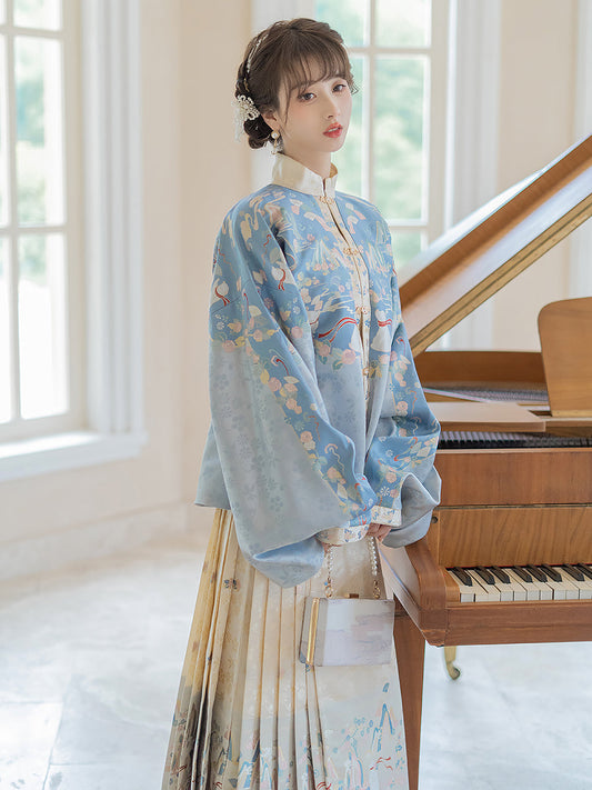 Northern Lights 北极之光 - Pipa Sleeve Top & Mamianqun Ming Dynasty Hanfu Set