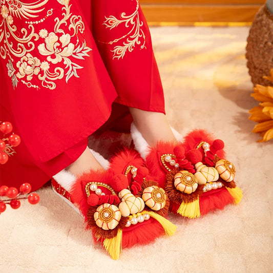 New Year - Traditional Chinese Lion Furry Shoes