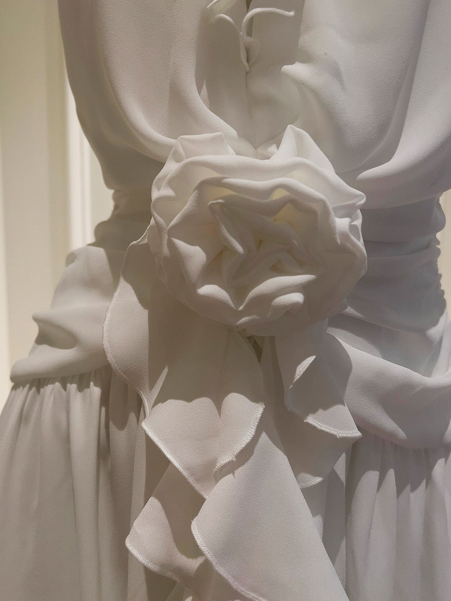 Ethereal Ruffle Rose White Dress