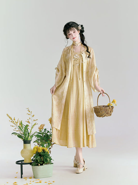 Spring Reflection 春映 - Modern Hanfu Slip Dress Cardigan Set