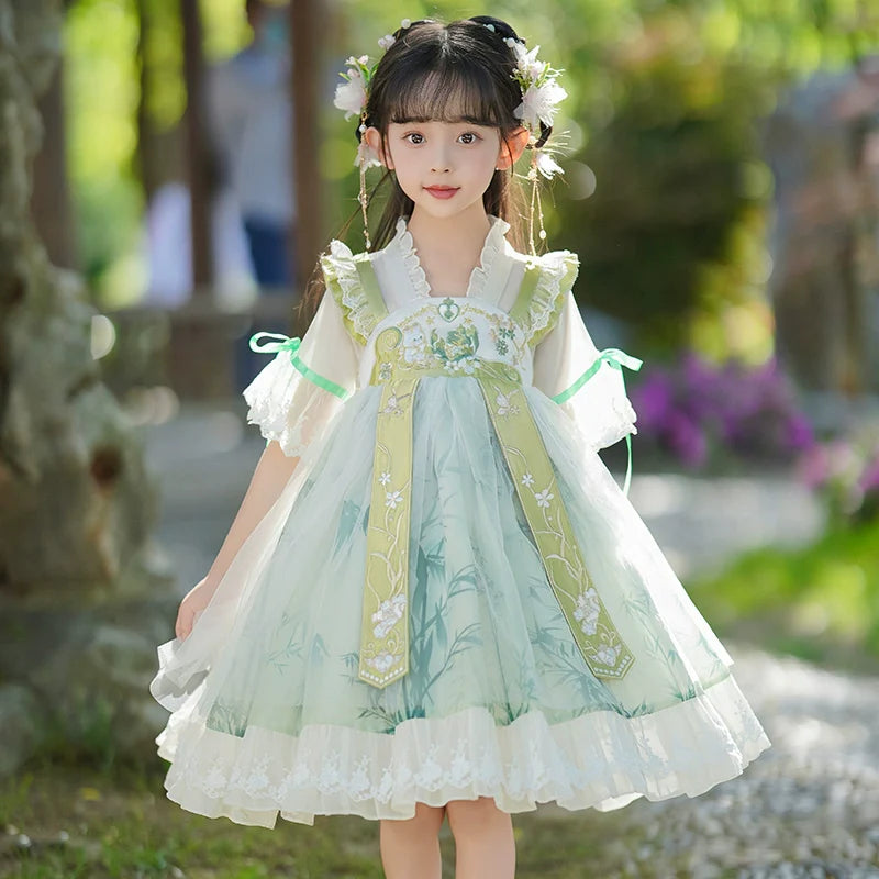 Leaf Fairy - Tang Dynasty Hanfu Dress, Princess Costume for Girls