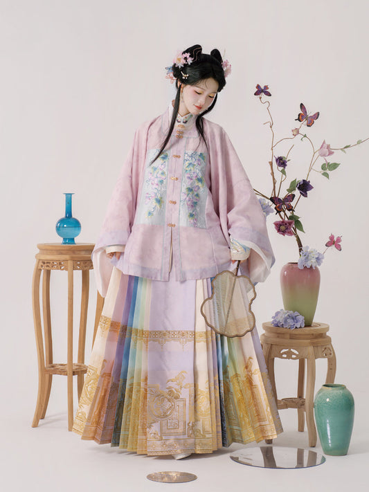 Twilight Rainbow 暮见虹雪 - Pipa Sleeve Top & Mamianqun Ming Dynasty Hanfu Set (Preorder)