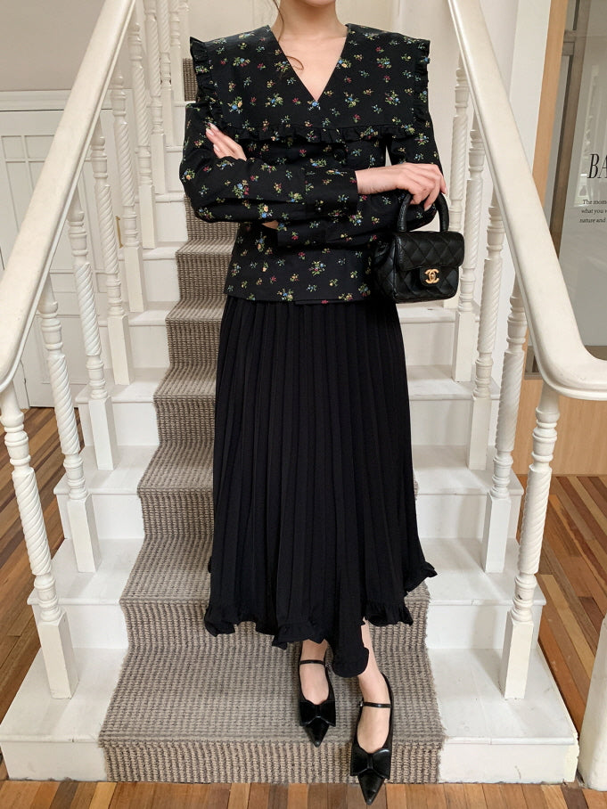 Black Vintage Floral Blouse