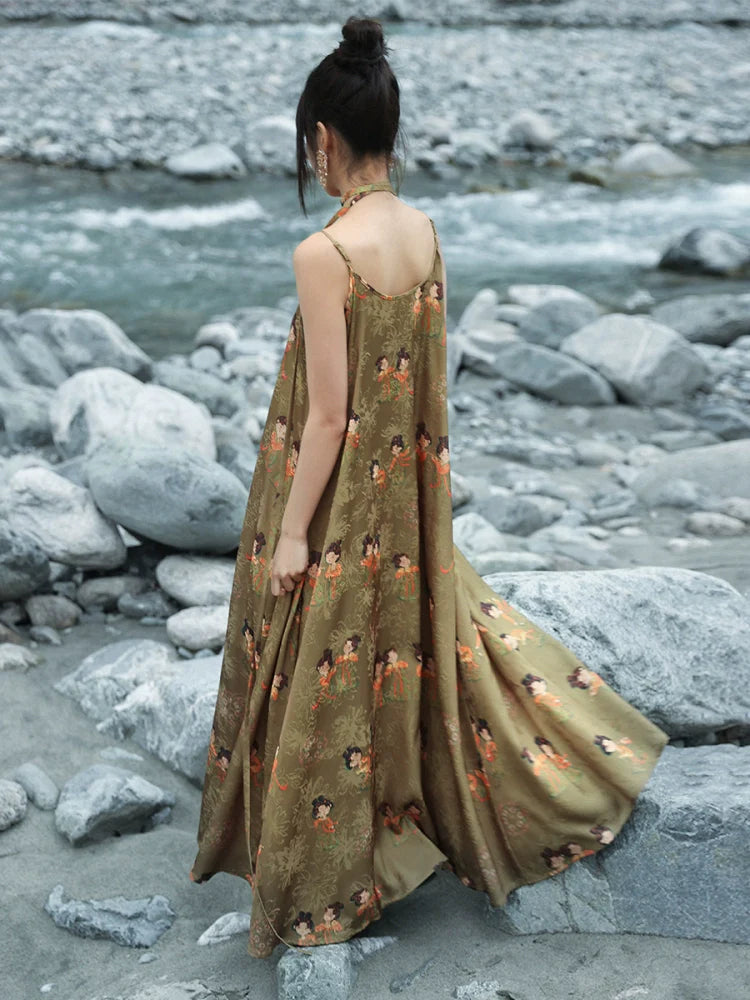 New Chinese Style Satin Summer Jacquard Tang Dynasty Dress