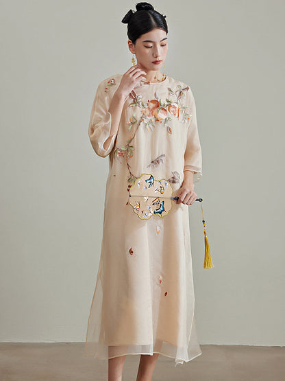 Pomegranate - 100% Silk Loose Cheongsam Dress