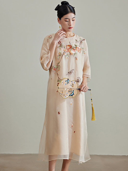 Pomegranate - 100% Silk Loose Cheongsam Dress