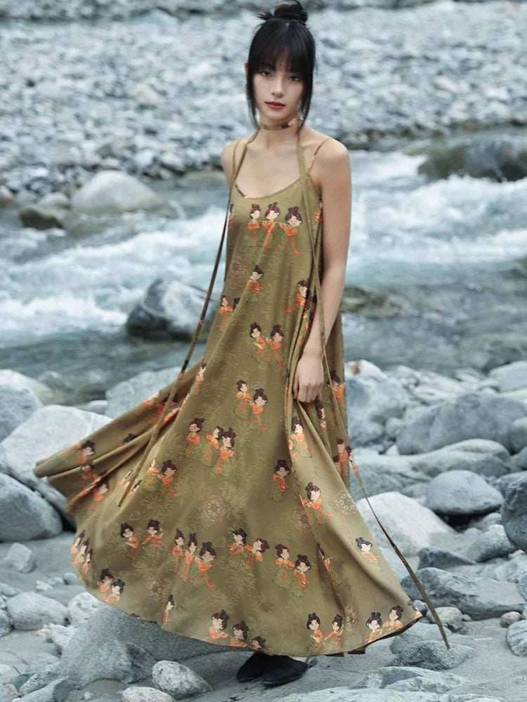 New Chinese Style Satin Summer Jacquard Tang Dynasty Dress