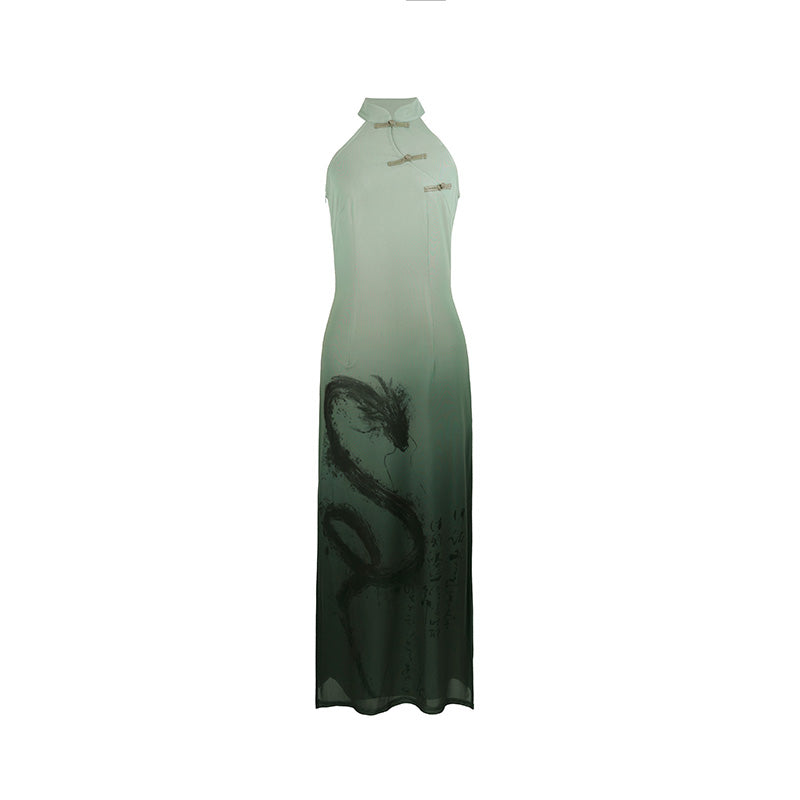 Dragonia - Women's Summer New Chinese Style Halter Neck Cheongsam Dress