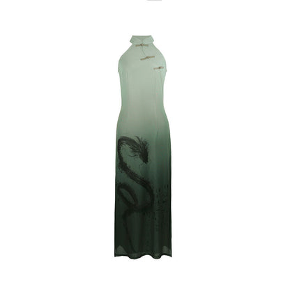 Dragonia - Women's Summer New Chinese Style Halter Neck Cheongsam Dress