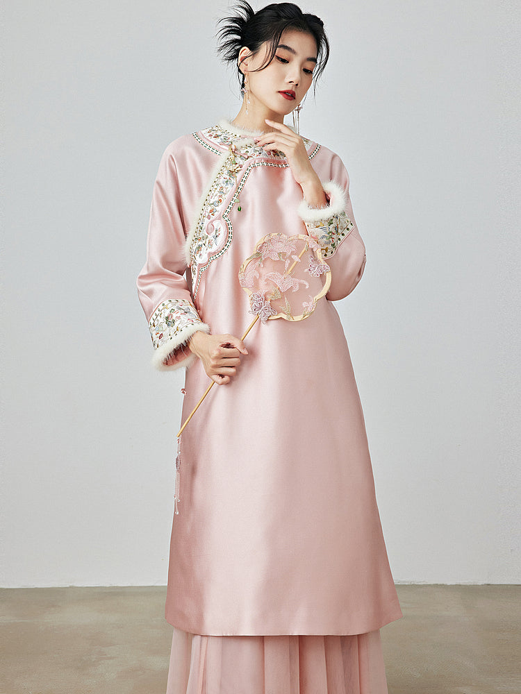 Frost Moon - Padded Cheongsam Dress for Autumn and Winter