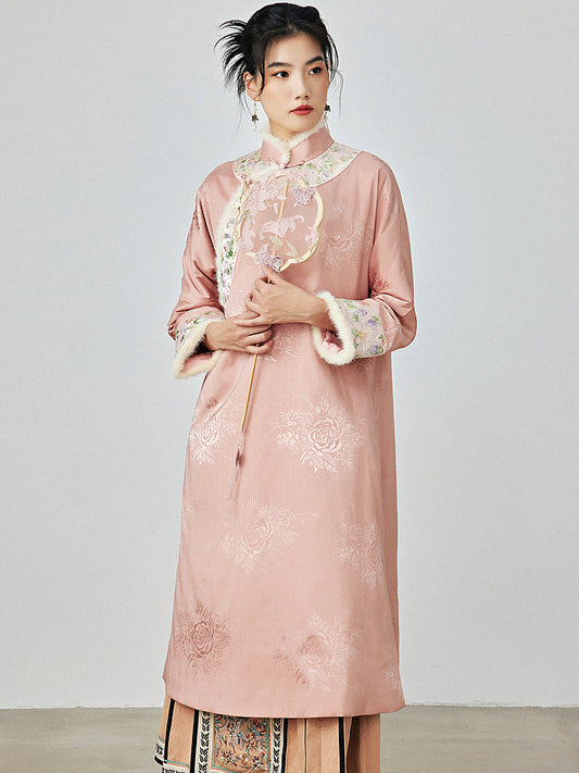 Soft Mist - Padded Cheongsam Dress for Autumn and Winter